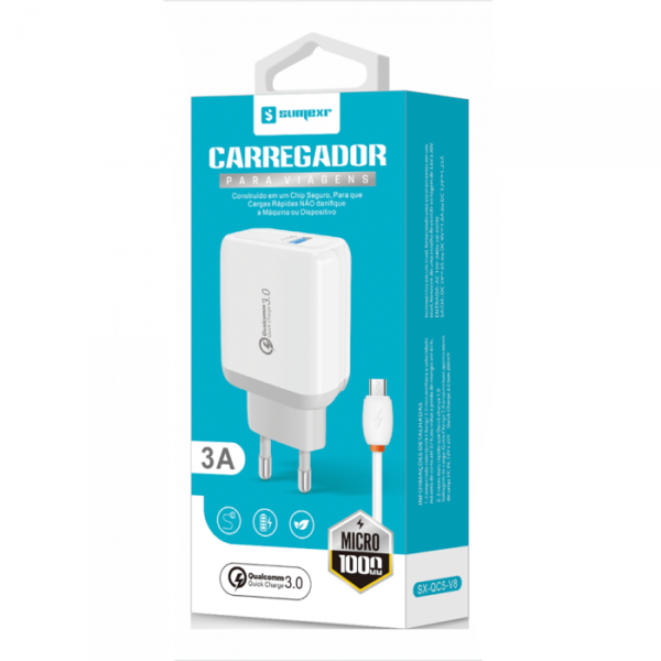 CARREGADOR COMPLETO TIPO V8 3A SUMEXR SX-QC5-V8