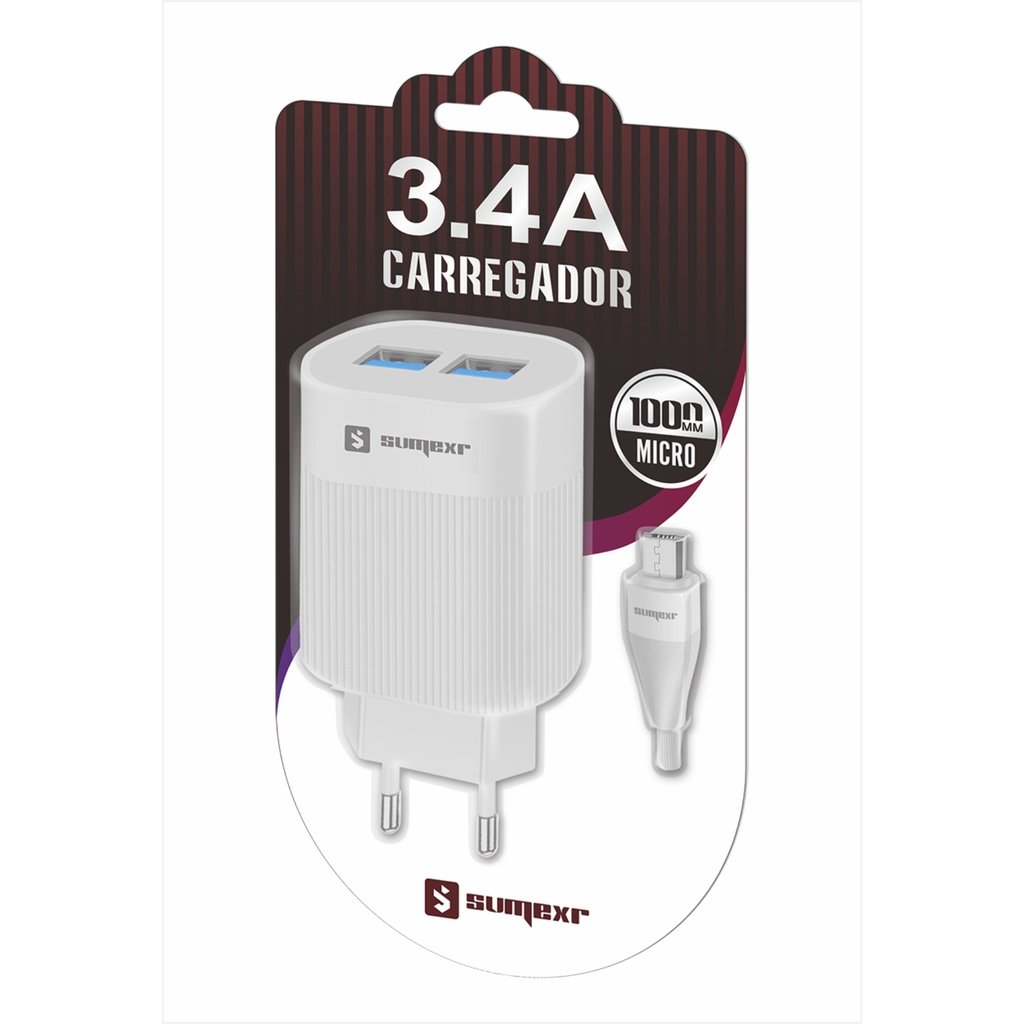 CARREGADOR COMPLETO TIPO V8 3.4A SUMEXR SX-202-V8