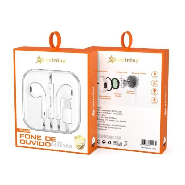 FONE COM FIO TIPO-C PARA IPHONE 15 PRO MAX PEINING PEI-SZ01 *