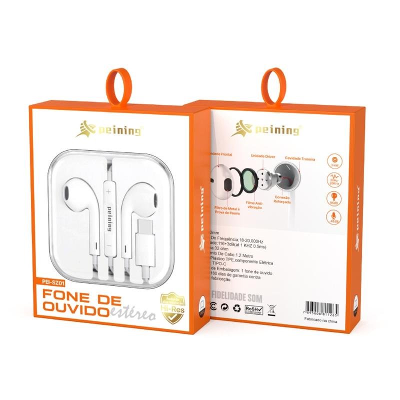 FONE COM FIO TIPO-C PARA IPHONE 15 PRO MAX PEINING PEI-SZ01 *