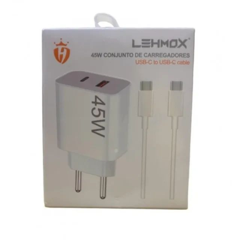 CARREGADOR COMPLETO TIPO C 45W COM DUAS ENTRADAS USB E TIPO-C PARA TIPO-C LEHMOX LE-405 * - Imagem 4