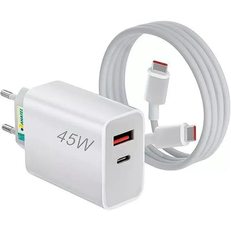 CARREGADOR COMPLETO TIPO C 45W COM DUAS ENTRADAS USB E TIPO-C PARA TIPO-C LEHMOX LE-405 *