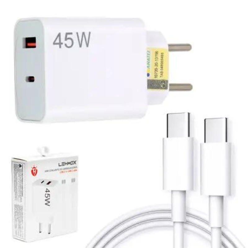CARREGADOR COMPLETO TIPO C 45W COM DUAS ENTRADAS USB E TIPO-C PARA TIPO-C LEHMOX LE-405 * - Imagem 3