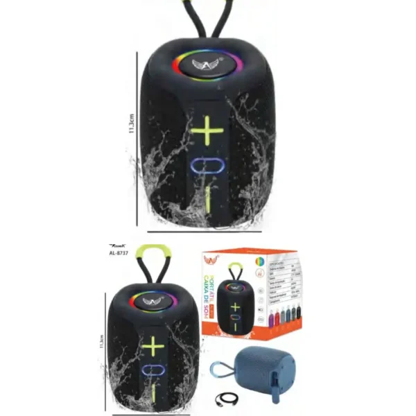 CAIXA DE SOM ALTOMEX AL-8737 - LED, IPX7, RÁDIO, CARTÃO DE MEMÓRIA E PEN DRIVE