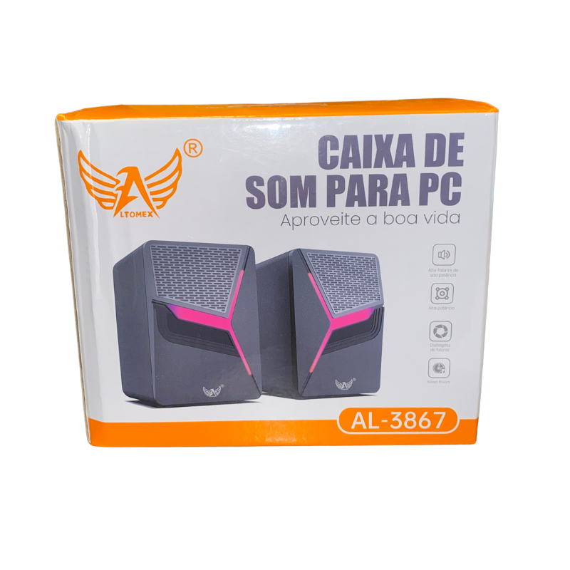CAIXA DE SOM PARA PC ALTOMEX AL-3867 - POTÊNCIA E LED COM BAIXO BOOM