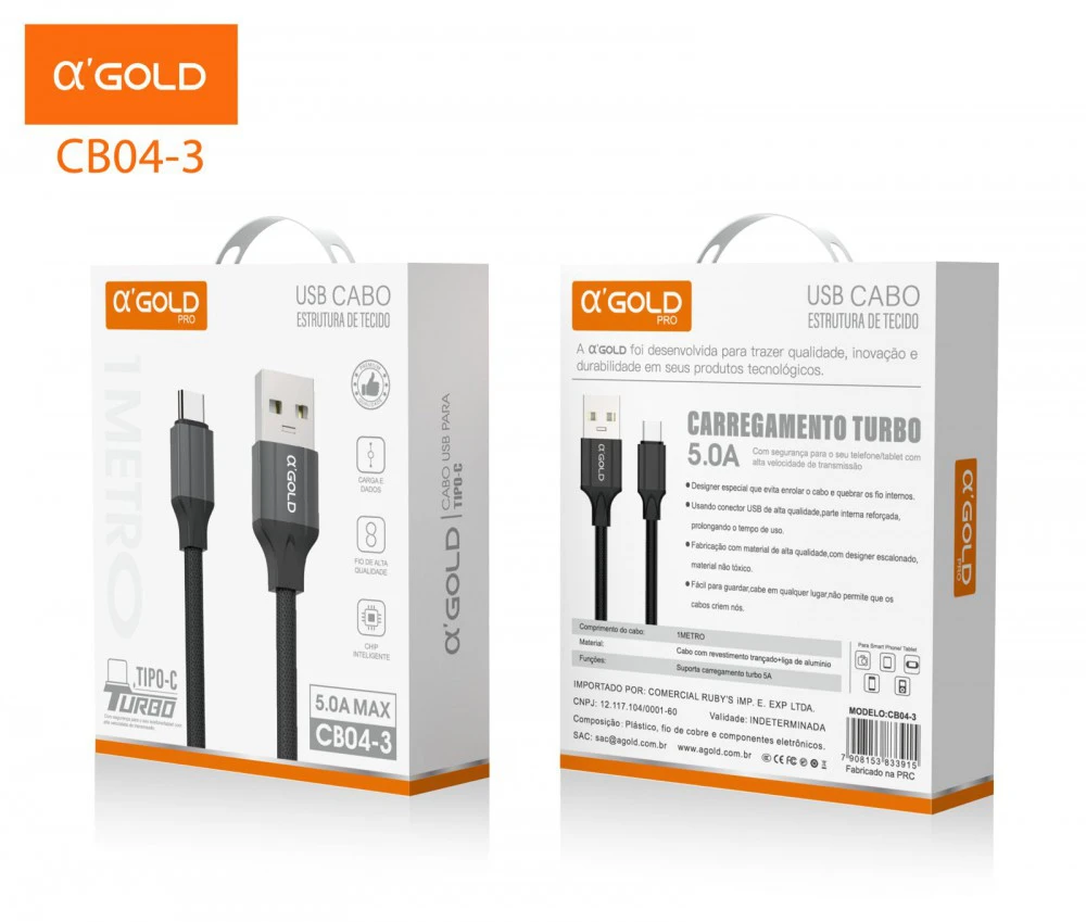 CABO USB PARA TIPO-C 1M A'GOLD CB04-3