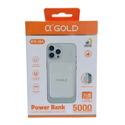CARREGADOR POR INDUÇÃO MAGSAFE  5000mah A'GOLD BTE-06A - Imagem 2