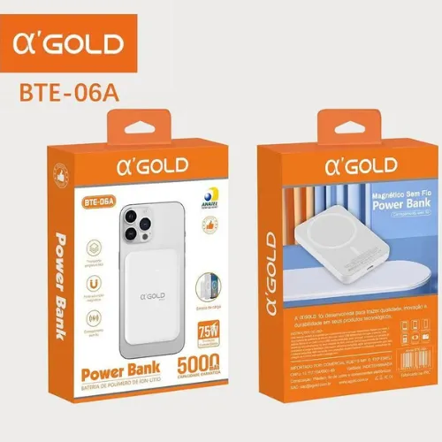 CARREGADOR POR INDUÇÃO MAGSAFE  5000mah A'GOLD BTE-06A - Imagem 3
