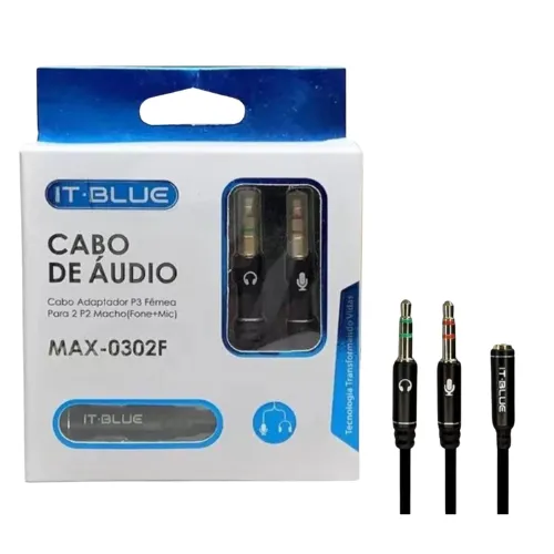 CABO DE ÁUDIO P3 FÊMEA PARA P2 MACHO MAX09392F IT-BLUE - Imagem 3