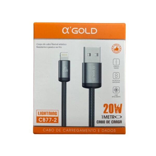 CABO USB PARA TIPO IPHONE 1M A'GOLD CB77-3* - Imagem 2