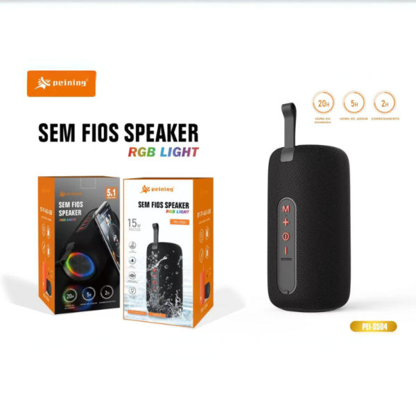 CAIXA DE SOM BLUETOOTH PEINING PEI-S504 - IPX5, LED E 20H DE CHAMADAS