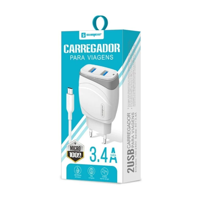 CARREGADOR COMPLETO PARA IPHONE 3.4A TURBO SUMEXR SX-FC18-I6*