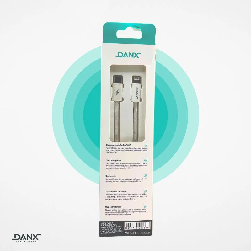 CABO COM 15 MESES DE GARANTIA PARA IPHONE TIPO LIGHTNING TURBO 1.2M DANX DU601L - Imagem 7