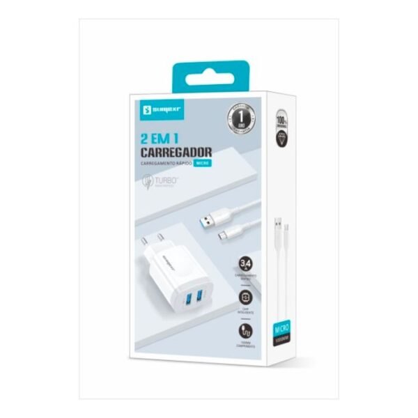 CARREGADOR COMPLETO TIPO V8 2 EM 1 SUMEXR 3.4A SX-FC58-V8*