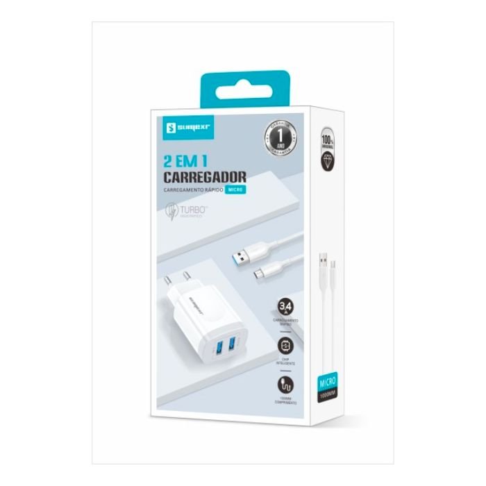 CARREGADOR COMPLETO TIPO V8 2 EM 1 SUMEXR 3.4A SX-FC58-V8*