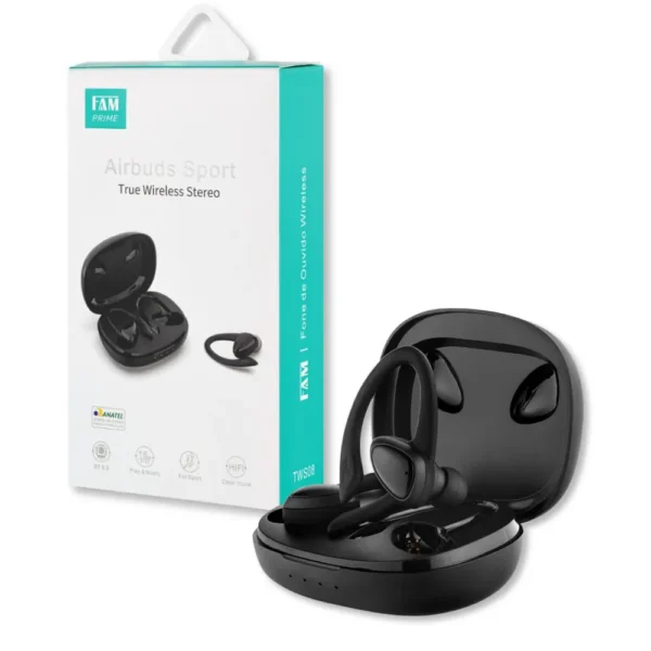 FONE DE OUVIDO FAM PRIME BLUETOOTH AIRBUDS SPORT TWS08 PRETO01