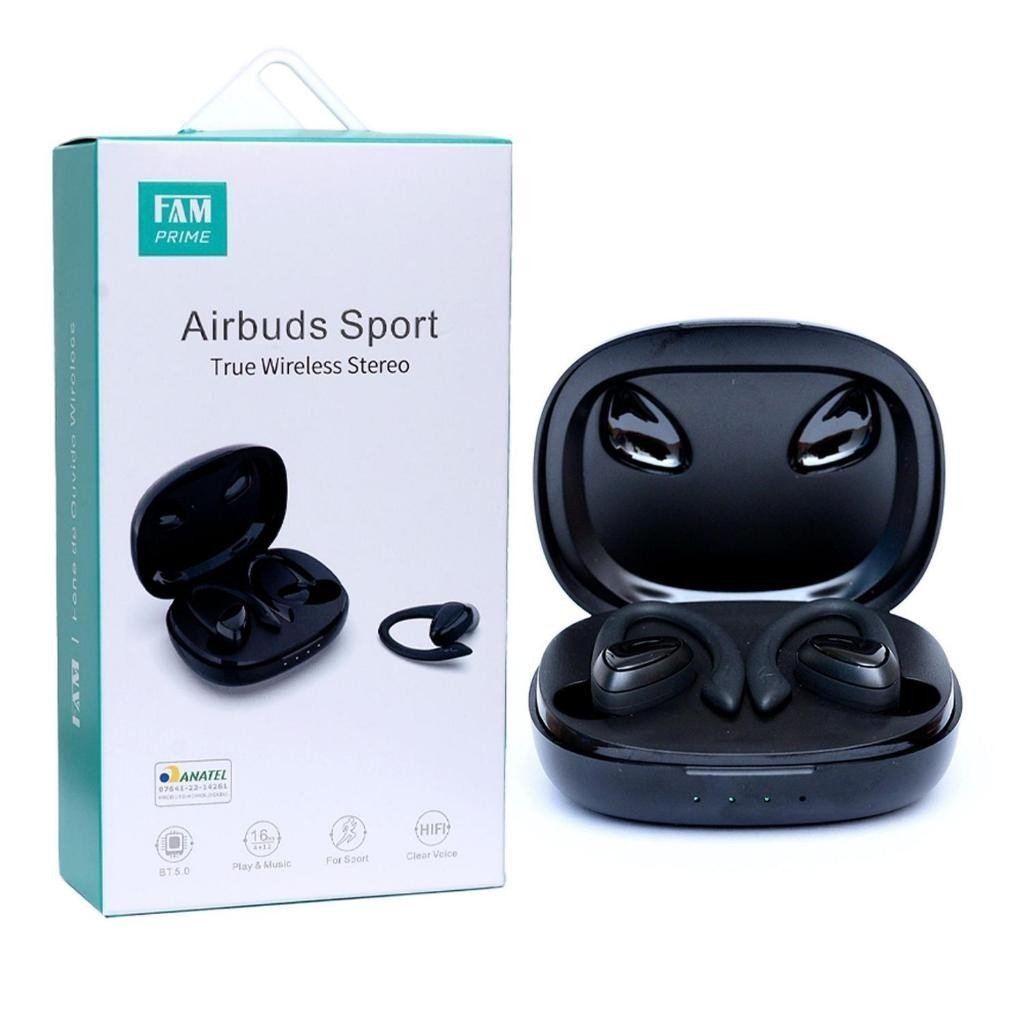 FONE DE OUVIDO FAM PRIME BLUETOOTH AIRBUDS SPORT TWS08 PRETO01 - Imagem 2