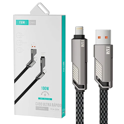 CABO IPHONE TIPO LIGHTNING 1.2M METAL FCA-2204 FAM - Imagem 4